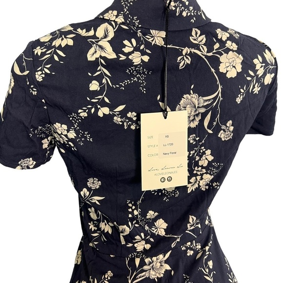 Leona Lee Navy Blue Floral Button Down Dress - Picture 8 of 10